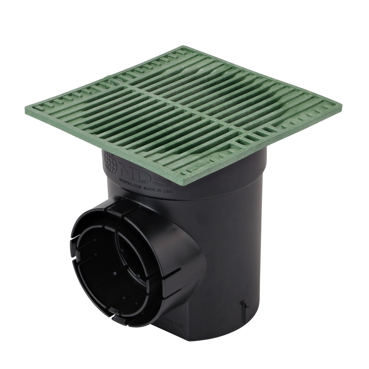 NDS 6 in. Round Spee-D Catch Basin Drain Kit assembled with Green Plastic Square Grate (NDS 101SQRKIT)