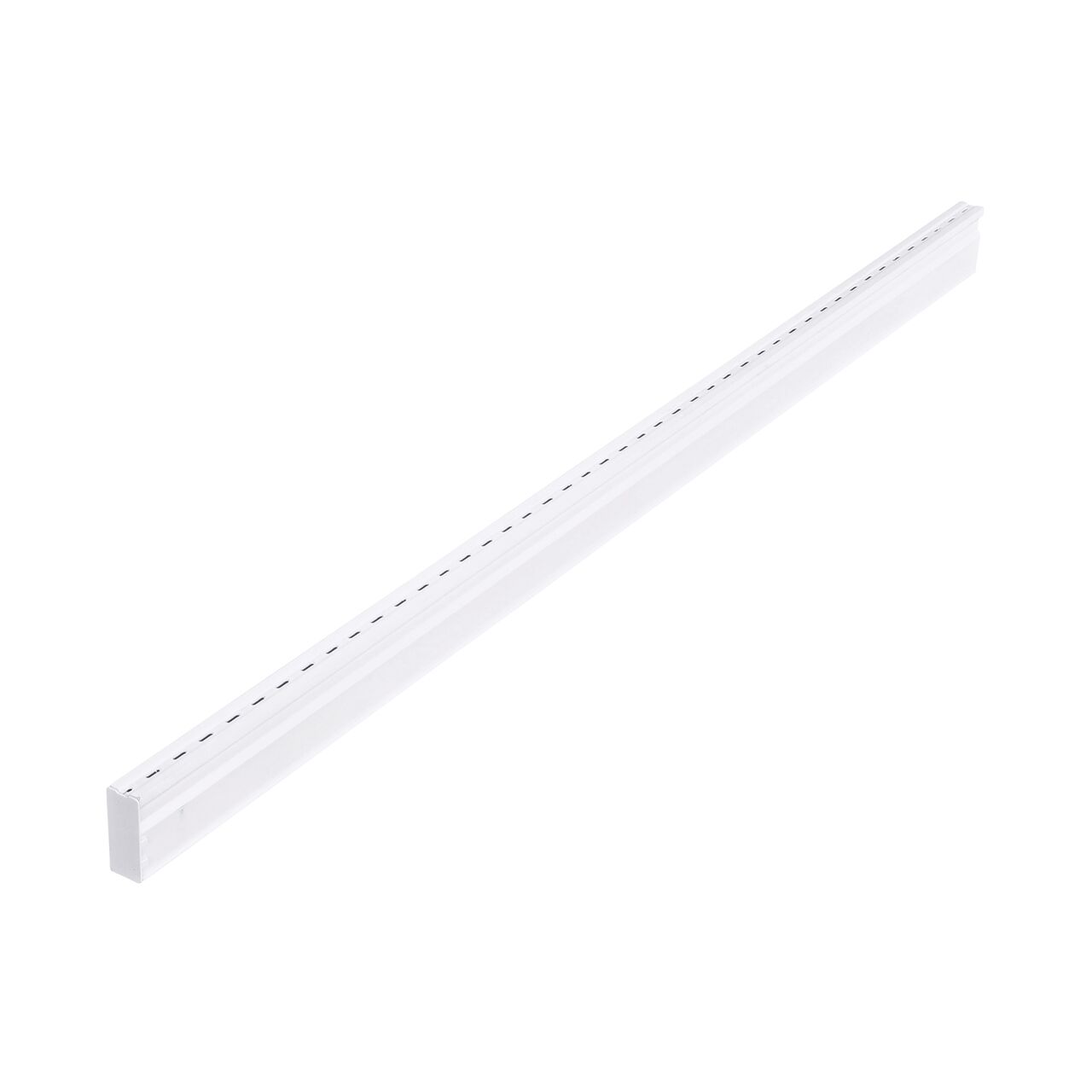 White Micro Channel Drain End Plug (NDS 8471*, NDS 8471) installed on Micro Channel™ Drain & Integrated Grate, 1-1/4 in. wide X 5 ft. long, White Plastic (8001-5*); retail