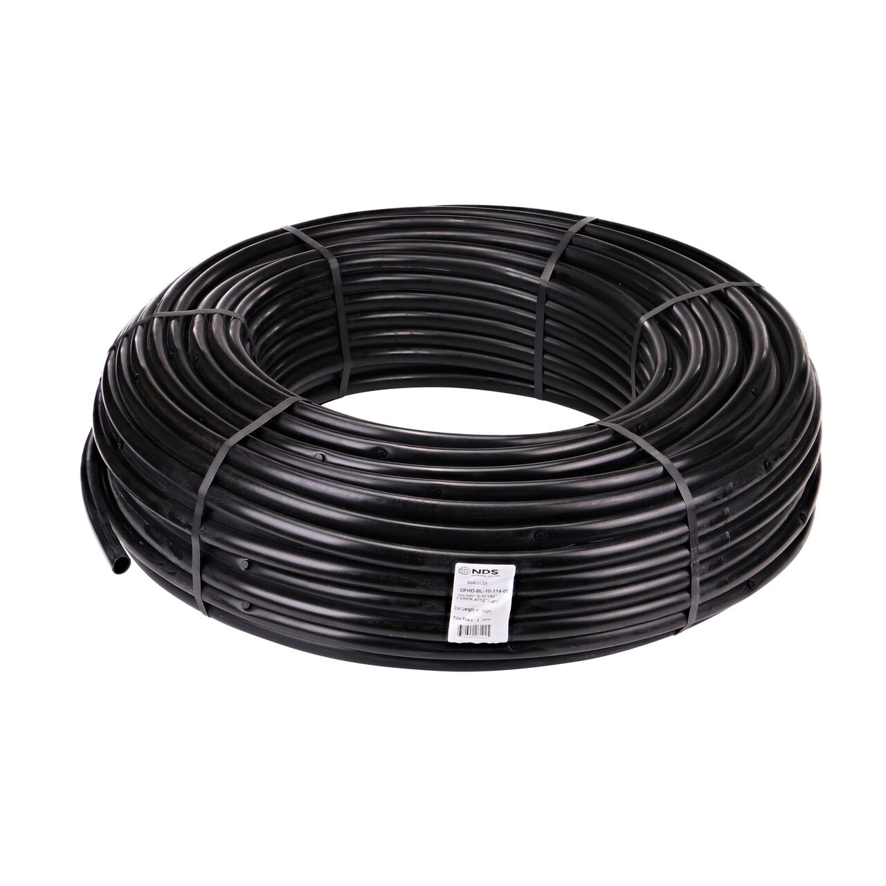 500 ft. coil with label packaging on the black 3/4 in. Dura Flo™ Heavy-duty Dripline with 1.0 GPH Pressure Compensating Emitters in Groups of 3 spaced 6 in. apart