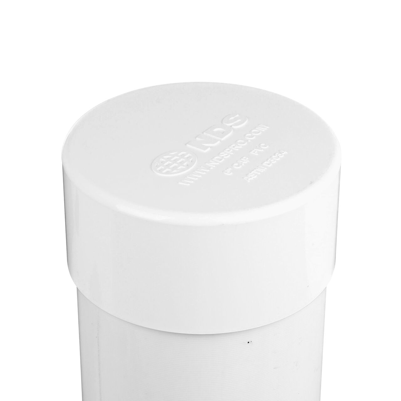 Vertical side view of the 6 in. Cap facing left of the NDS PVC Sewer and Drain Cap (NDS 6P06)