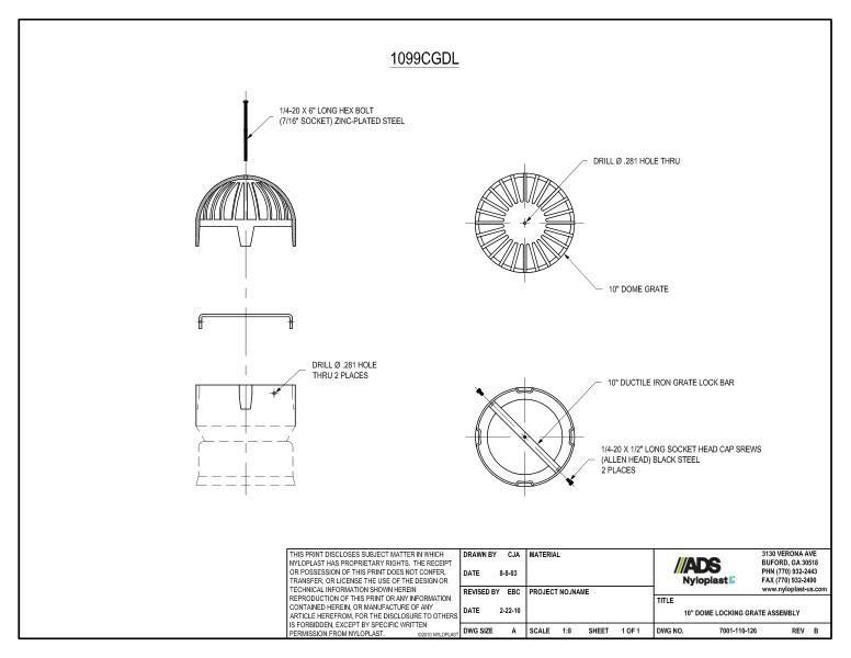 10" Dome Locking Grate Assembly Nyloplast Detail