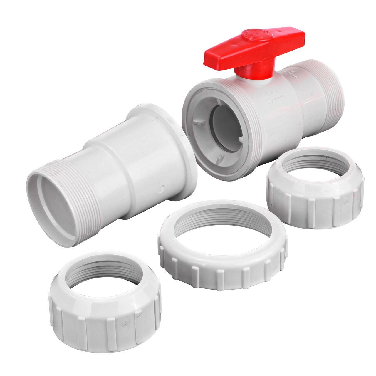 Unassembled from inlet end showing flapper on the NDS White 2 in, IPS UC X UC Checkmate PVC Swing Check and Ball Valve Combination (NDS 2200-20UC)