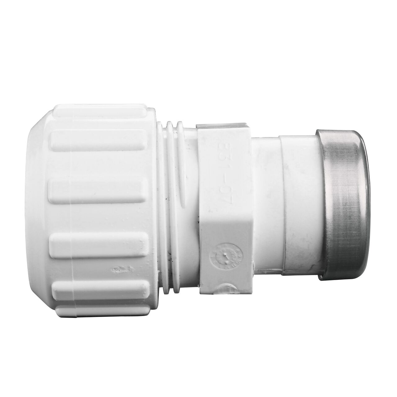 Side View of the NDS 3/4 in. SIDR-7 FPT X PE TS Flo-Lock™ Gripper Adapter (NDS 831-07) which transports water through pipes