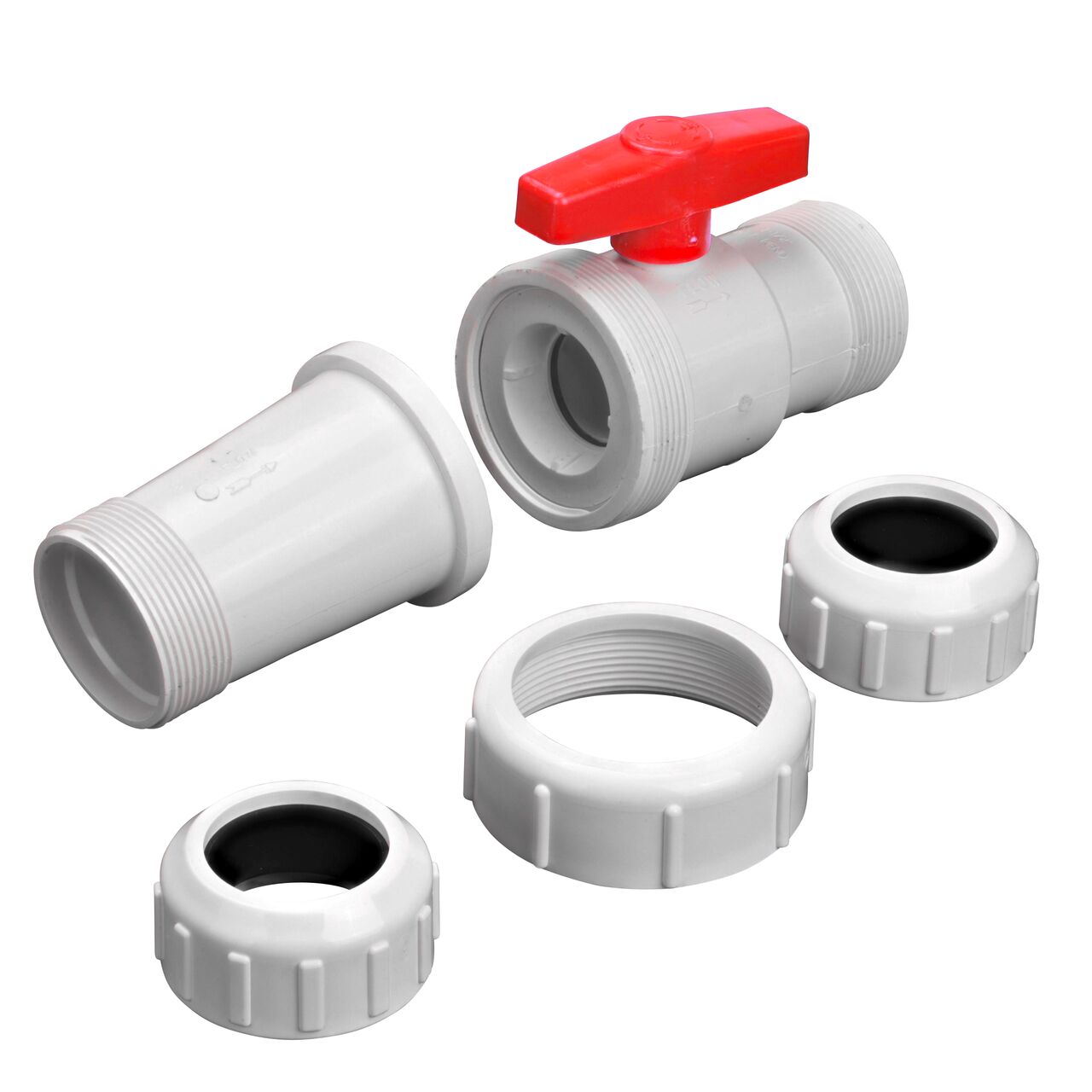Unassembled from inlet end showing flapper on the NDS White 1-1/2 in, IPS UC X UC Checkmate PVC Swing Check and Ball Valve Combination (NDS 2200-15UC)