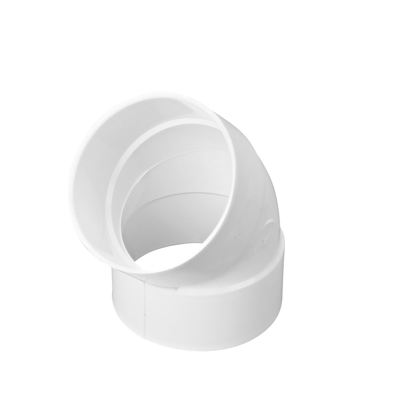 PVC 45° elbow, connects 4 in. Sewer and Drain pipes, Hub X Hub connection (NDS 4P03*, NDS 4P03)