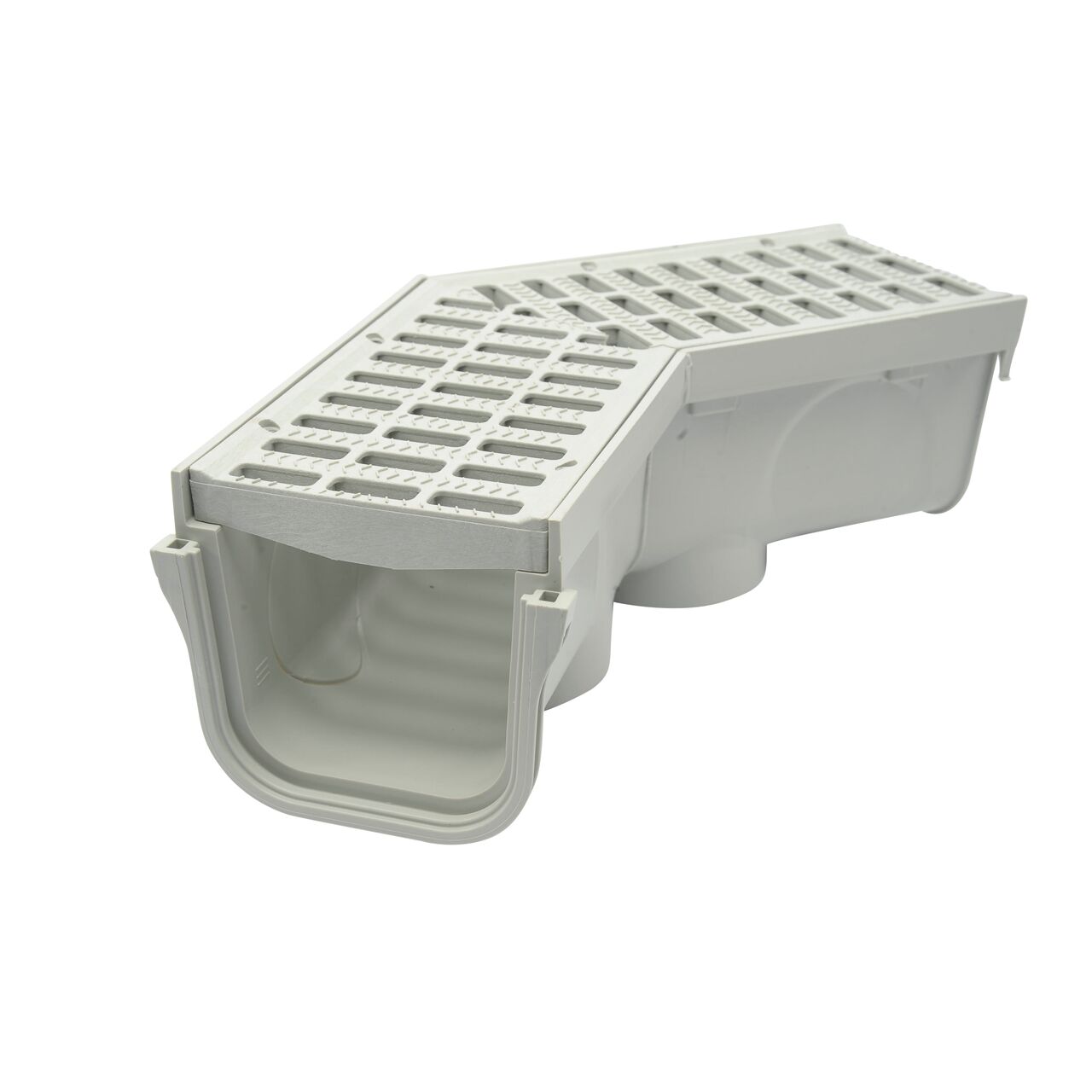 Female end view of the NDS 5 in. Pro Series Deep Profile Channel Drain and Grate with 45° Elbow (NDS 862)
