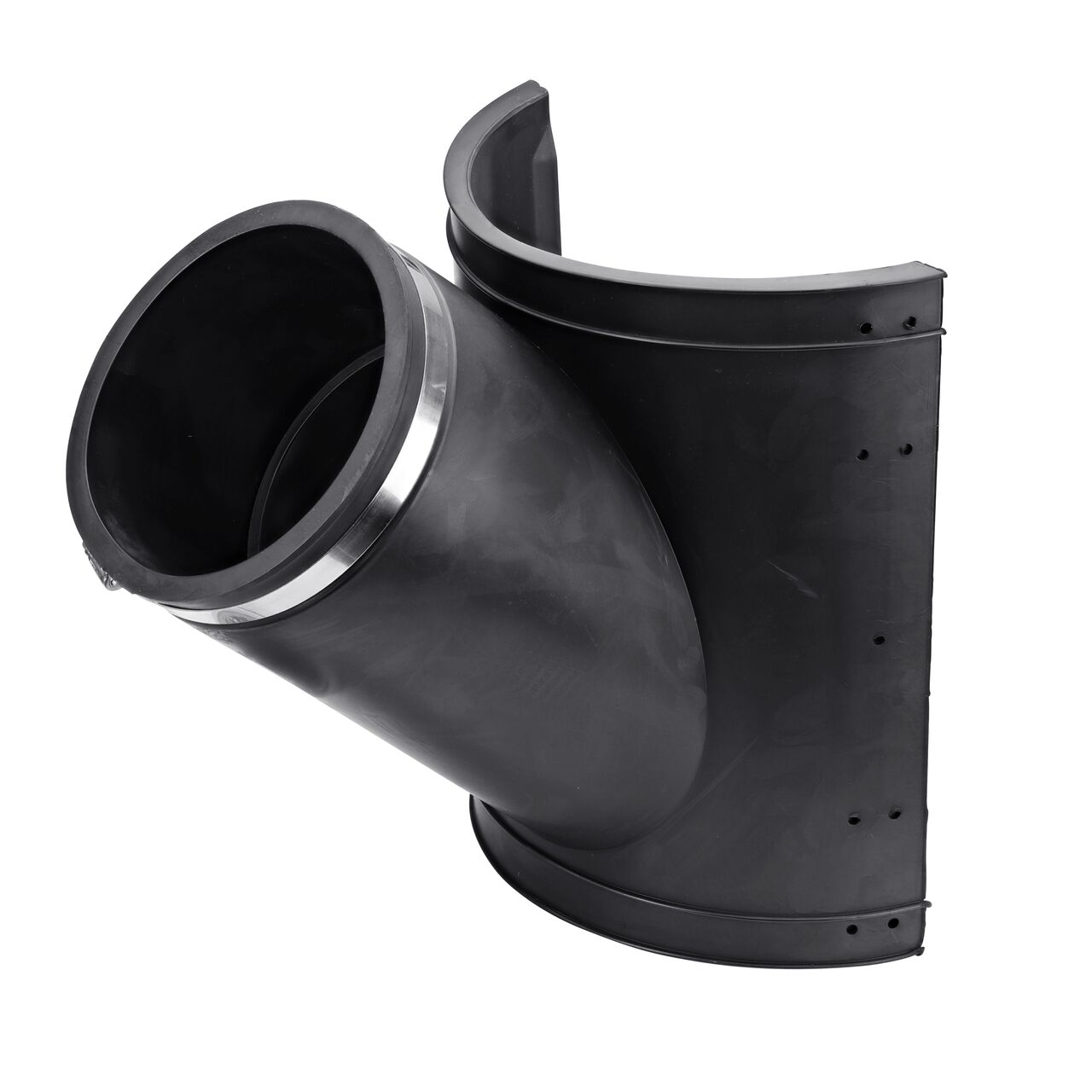 Tap into a sewer main line to add a lateral sewer line at a 45° angle with the NDS Flexible Elastomeric PVC Saddle Wye with 6 in. inlet (NDS 6Y/WOC), pipe clamps not included
