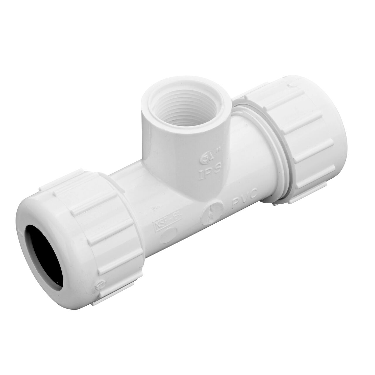 The NDS 3/4 in. IPS UC X FPT Compression Tee forms a "T" intersection from one pipeline and create a lateral branch in your flow system (NDS CPT-0750-T)
