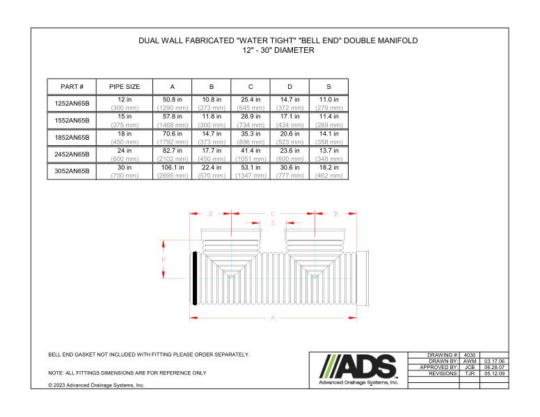 12" - 30" Fabricated Water Tight Bell End Double Manifolds (HDPE Dual Wall Fabricated Manifolds Fittings)