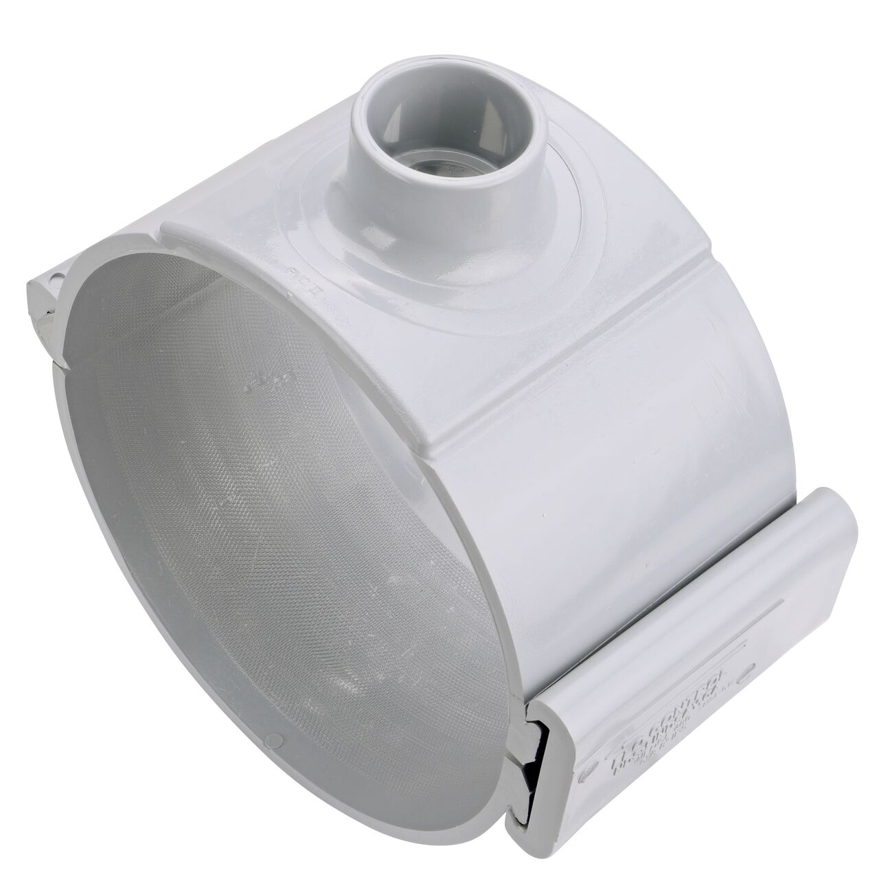 The 1-1/2 in. slip outlet at the top of the NDS Clamp-It™ Rigid PVC Saddle (NDS 458015) for 8 in. PVC pipe adds a riser or sprinkler to an existing pipeline for agricultural or mining applications