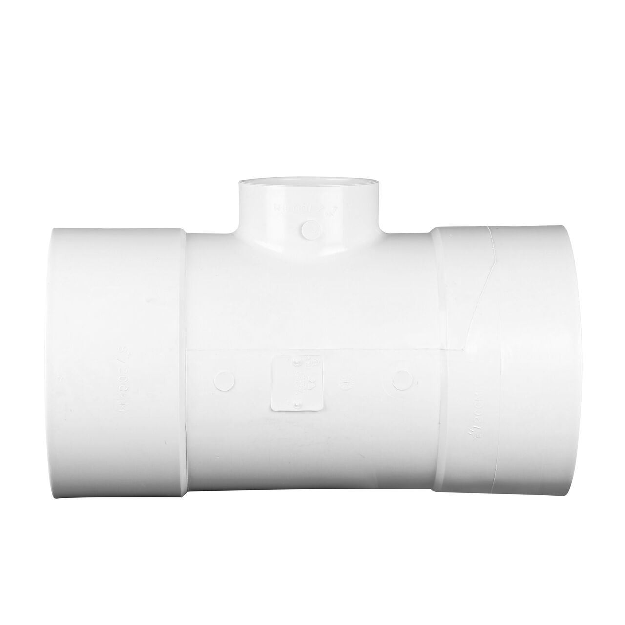 Alternate view with PVC tee for Sewer and Drain pipes; 8 in. Hub X Hub X 4 in. Hub connection (NDS 84P01) standing up