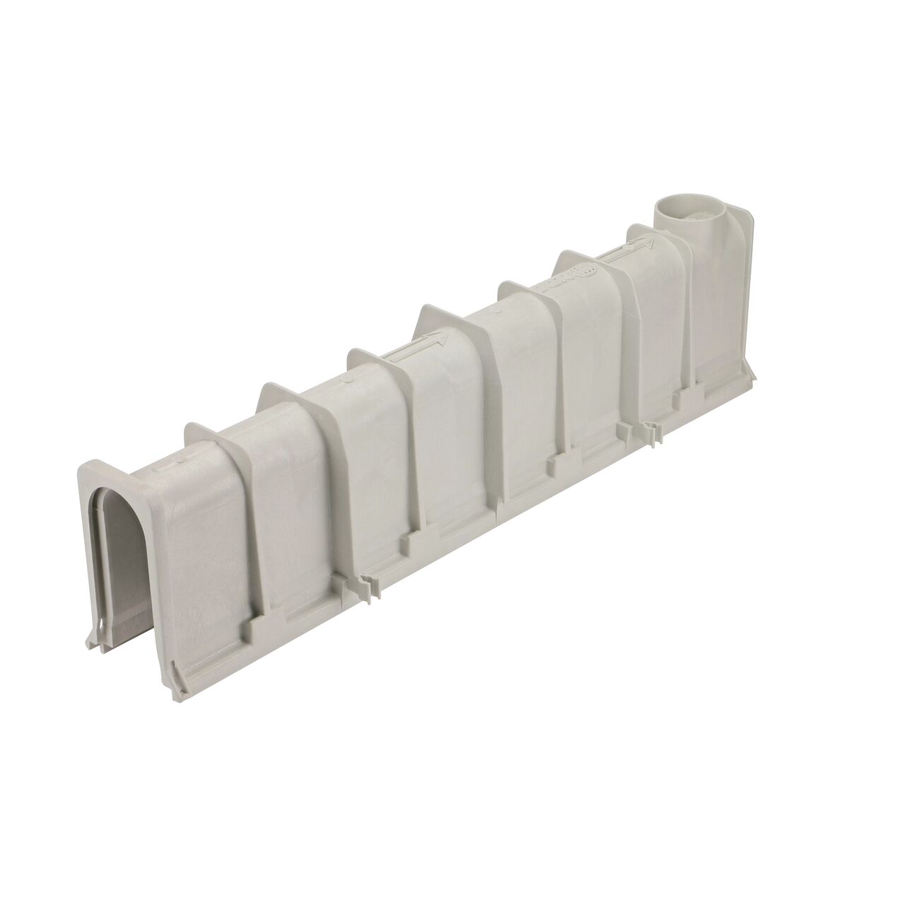 Bottom view of the NDS Dura Slope Channel Drain, 10.38 in. to 10.71 in. Deep (NDS DS-110) shows bottom outlet