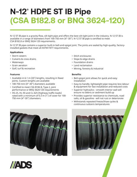 Canada N-12 ST CSA B182.8 or BNQ 3624-120 Product Sheet