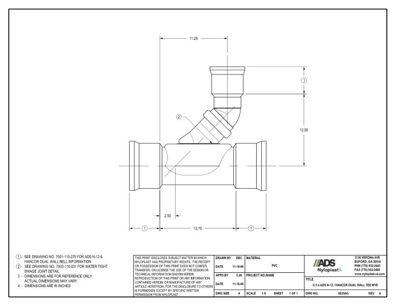6 x 4 N-12 Dual Wall Tee Wye Nyloplast Detail