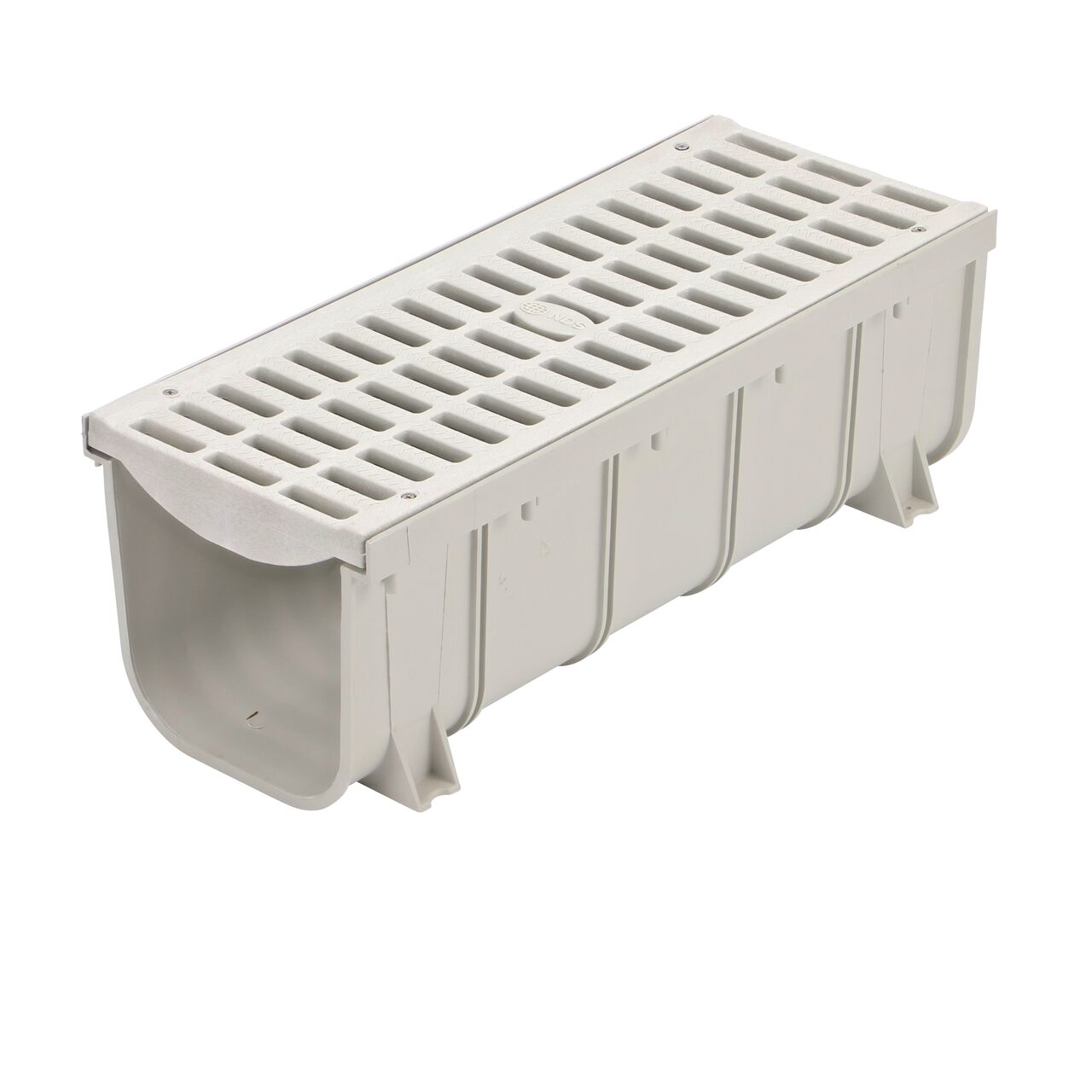 One 8 in. Pro Series Channel Drain Grate made of Light Gray Plastic (NDS 837) fits on one 8 in. Pro Series Channel Drain, Shallow Profile (NDS 830)