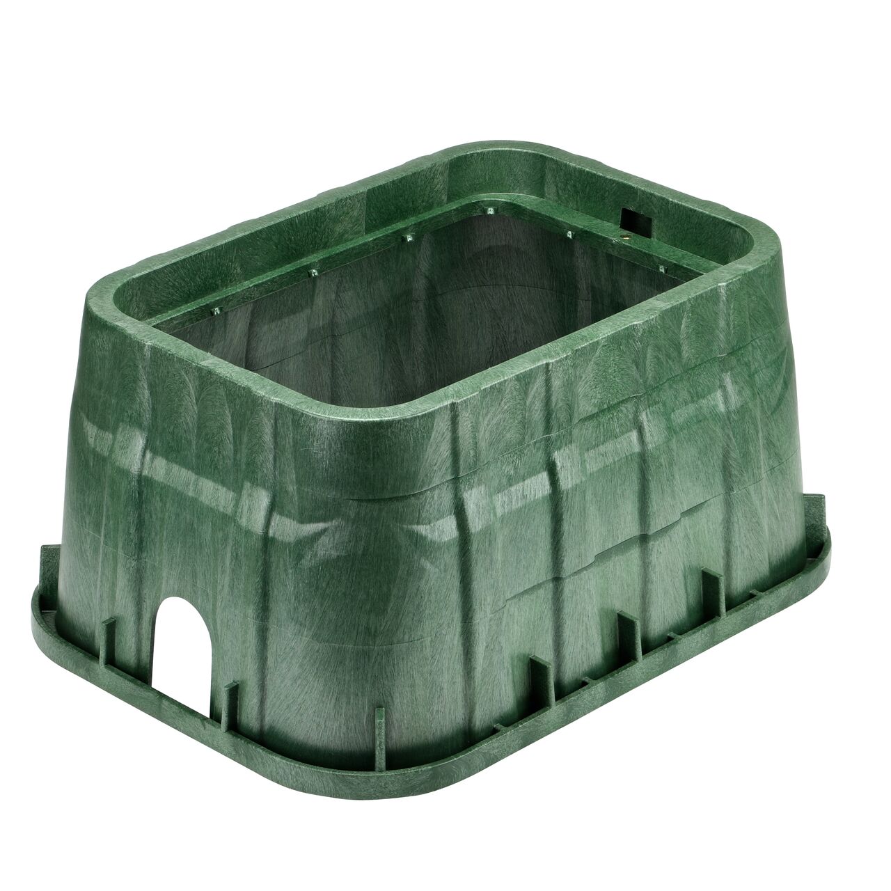 The durable Green plastic 13 in. X 20 in. Rectangular Pro-Spec®  Series jumbo valve box (NDS 318BC) has a height of 12-5/8 in. and is engineered for superior strength with structural reinforcing ribs