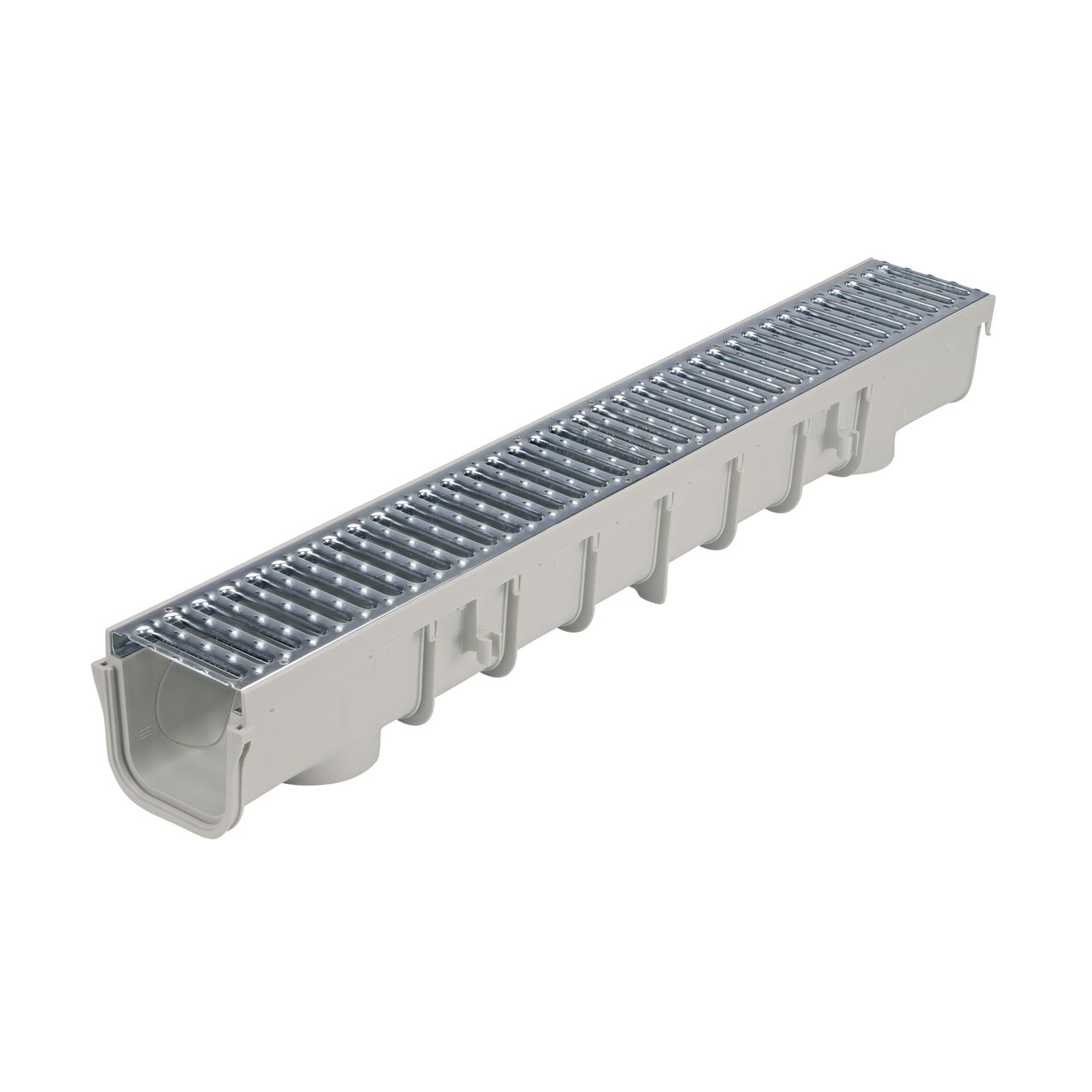 Two NDS 5 in. Pro Series Channel Drain Grates made of metal fit on one 5 in. Pro Series Channel Drain (NDS 864GMTL, NDS 800, NDS 824)