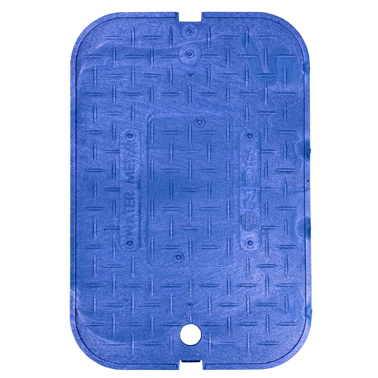 Top down view of the top side of the Blue Water Meter Overlapping cover (NDS D1200-OLBLL) for the NDS 14 X 19 in. Rectangular Standard Series Meter Boxes
