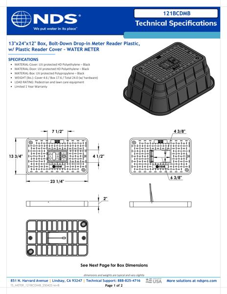 NDS 13 in. X 24 in. Rectangular Meter Box and Drop-in Cover, 12 in. Height, Black Box, Black Water Meter Cover with Plastic Reader, Includes Bolt Tech Spec