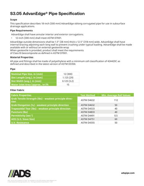 S3.05 AdvanEdge Pipe Specification