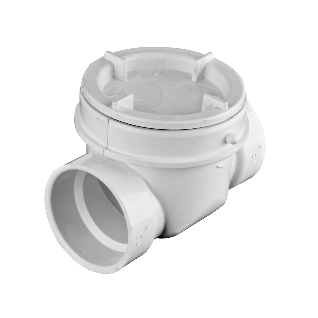 The outlet end on the NDS White 2 in. PVC Backwater Valve (NDS 275P)