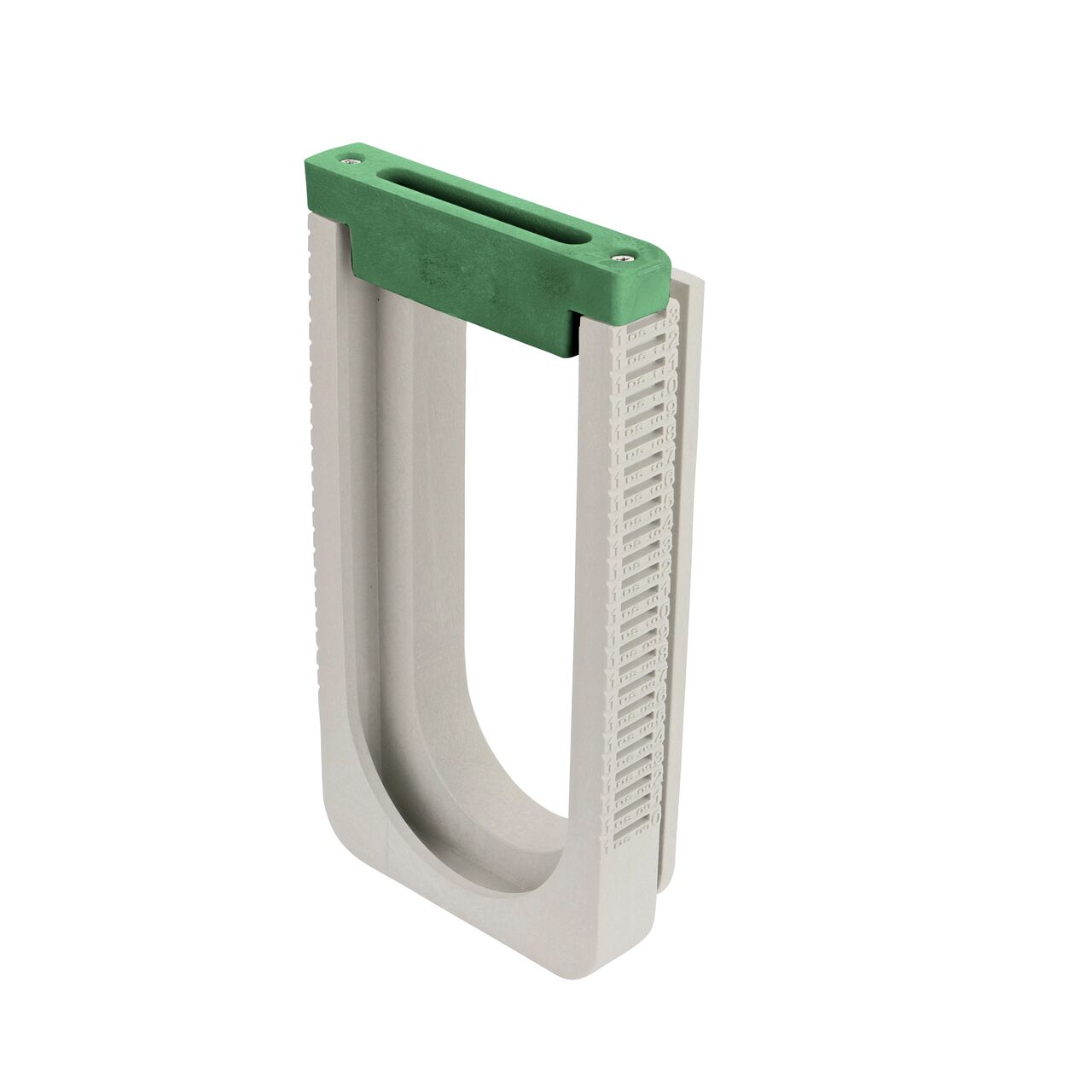 One Green Slotted Plastic Dura Slope® Channel Drain EZ-Track™ Radius Coupling Grate (NDS DS-662MG) installed on one Dura Slope EZ-Track Radius Coupling (NDS DSRC)