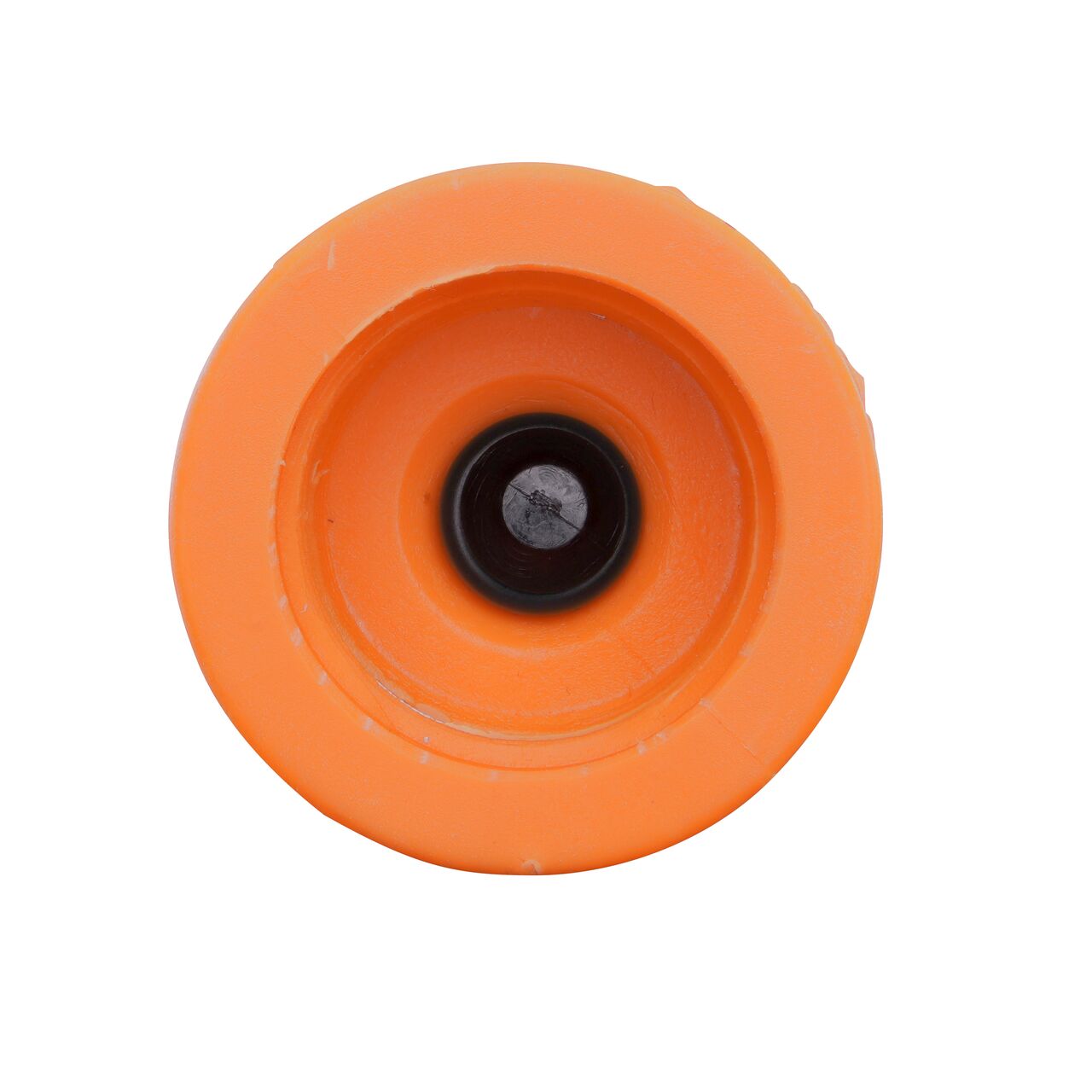 Down the Mouth view of the NDS Orange 3/4 in. IPS Female Threaded PVC Breakaway Coupling Valve (NDS 1010-07-O) showing the flapper