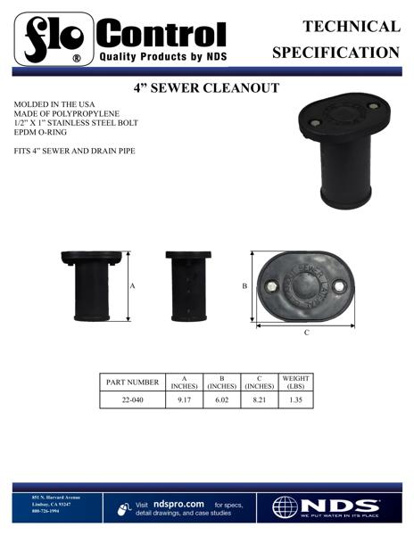 NDS S&D Sewer Cleanout Plug Tech Spec