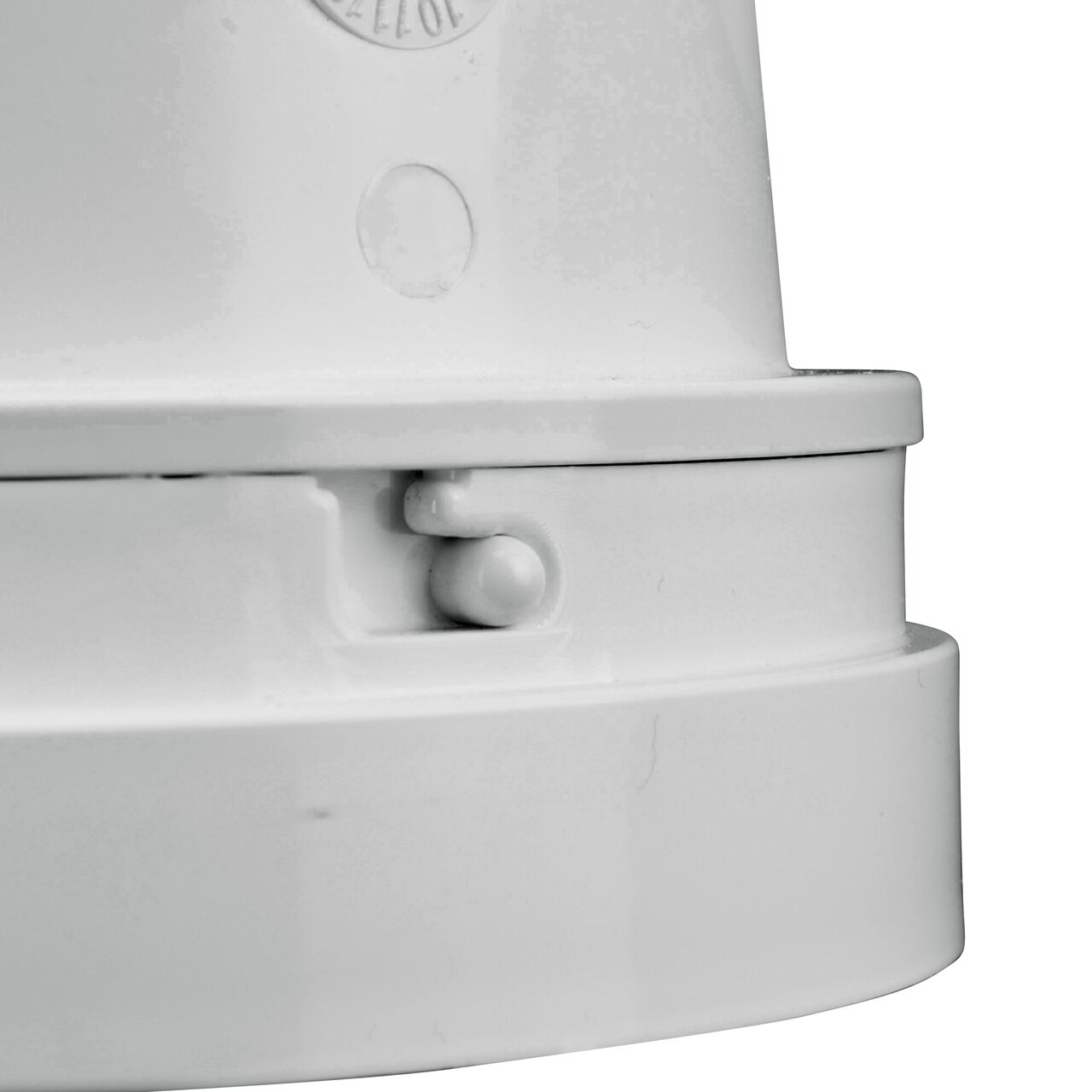 Closeup of the collar locked in place on the valve on the NDS 3 in. White PVC Backwater Valve with Riser and Cover (NDS 375PR)