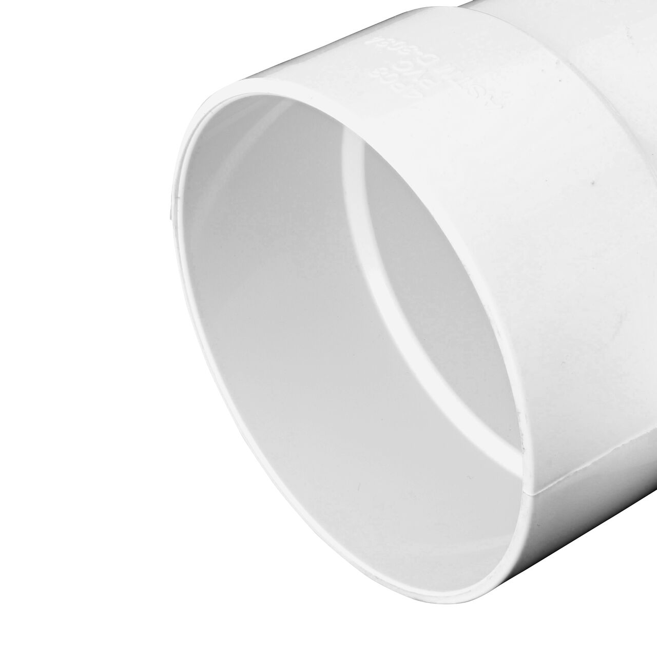 Close up of one hub of the NDS 4 in. PVC Sewer and Drain 45° Wye (NDS 4P08C*, NDS 4P08*, NDS 4P08)