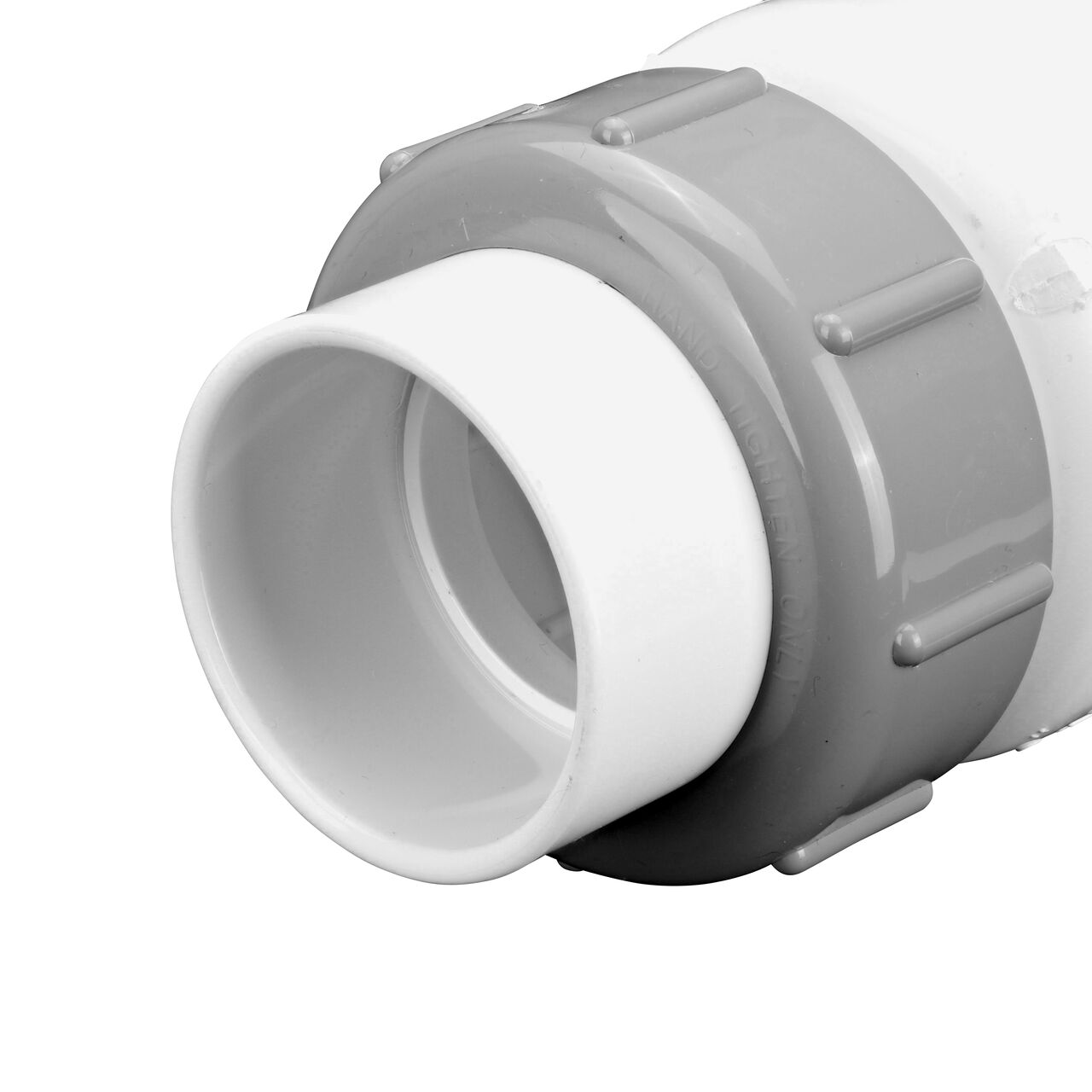 Closeup of the non-sloped end of the White 2 in. slip end by slip end PVC True Union Spring Check Valve with 1/2 lb. Spring (NDS 1700-20)