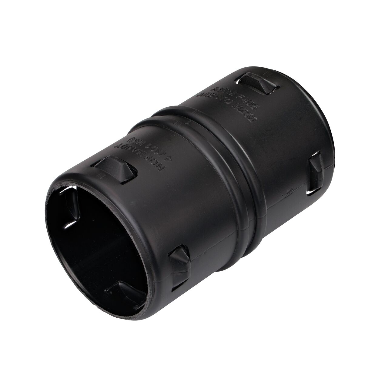 The 4 in. High-Density Polyethylene Corrugated Internal Coupling attaches inside of pipes to connect them (NDS 4C07)