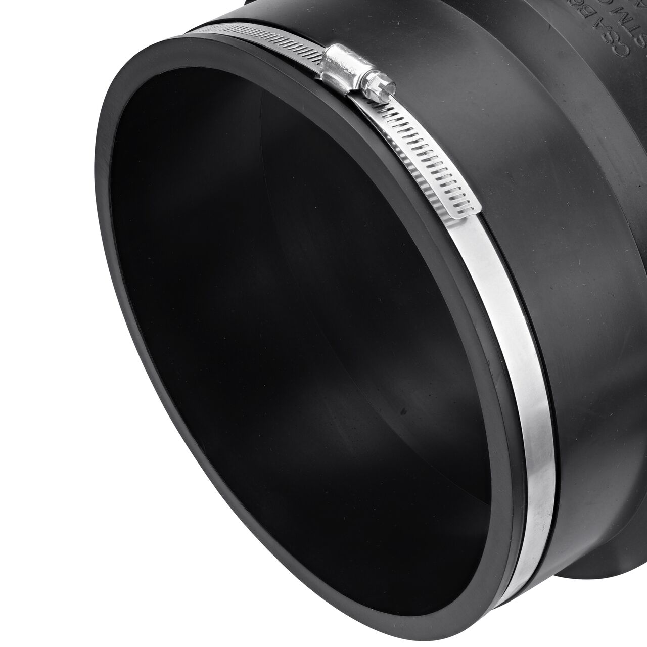 Closeup view of the small end on the NDS 8 in. flex coupling for clay pipe to cast iron or plastic pipe (NDS 02-88)