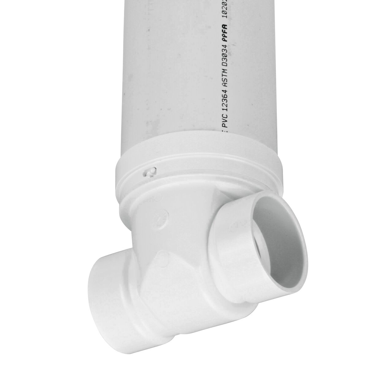 Alternate view showing the inlet end on the NDS 3 in. White PVC Backwater Valve with Riser and Cover (NDS 375PR) which fits DWV pipe
