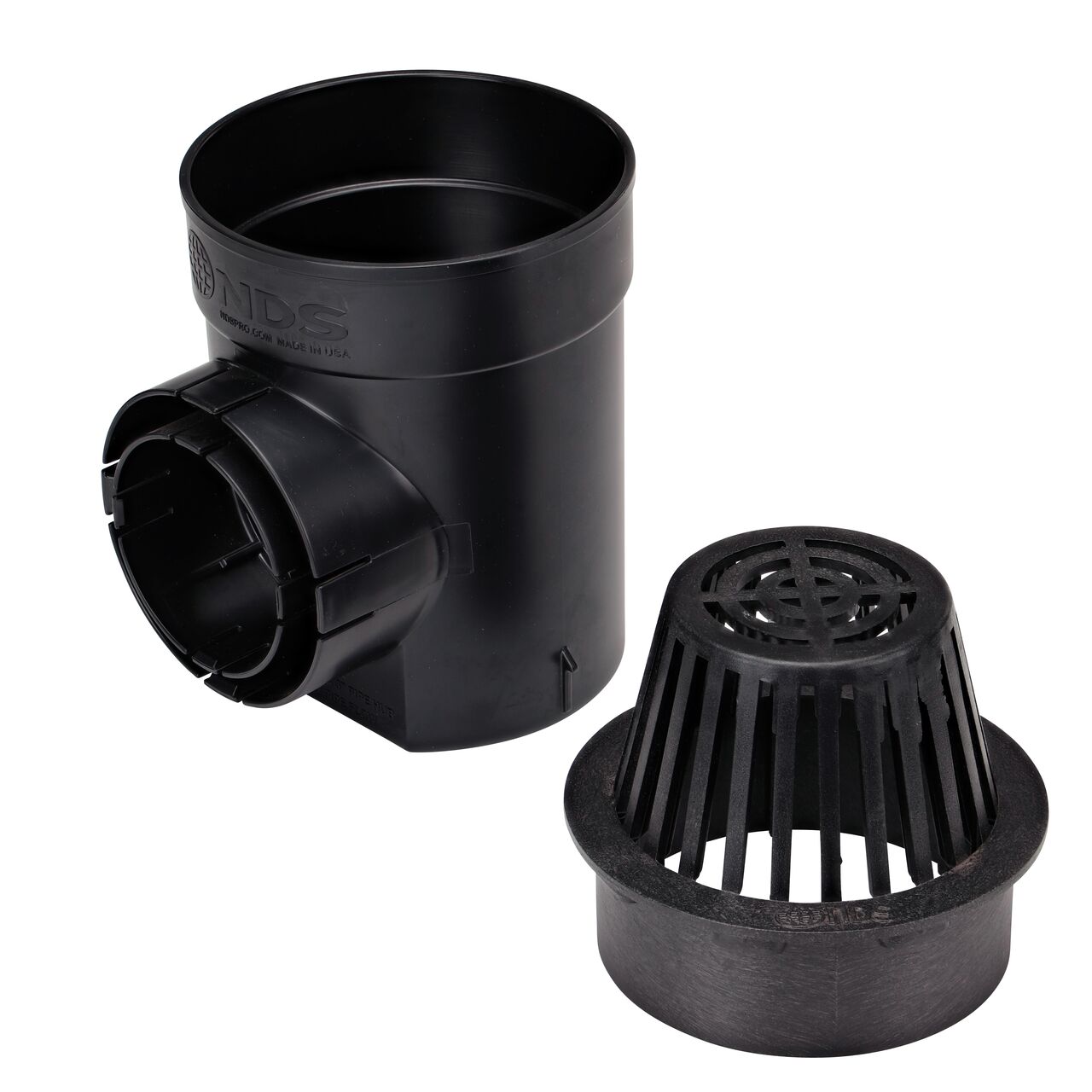 Unassembled, the 1-outlet NDS 6 in. Round Spee-D Catch Basin Drain comes with Black Plastic Atrium Grate (NDS 101ATBLKIT)