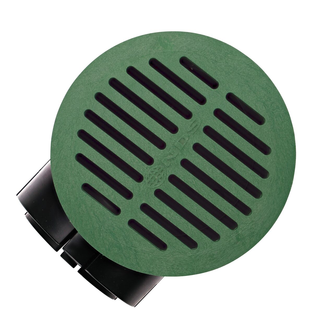 Top down view of the NDS 6 in. Round Spee-D Catch Basin Drain Kit with Green Plastic Round Grate (NDS 101GRKIT)
