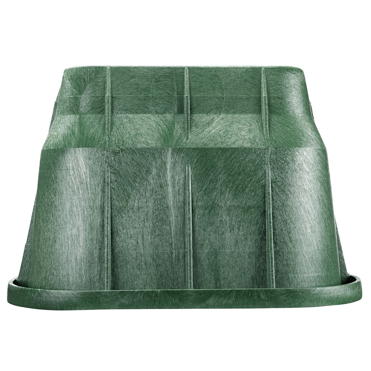 Side view of the shorter side on the NDS Green plastic 13 in. X 24 in. Rectangular Pro-Spec® Series Valve Box (NDS 322B) showing both pipe holes available to connect valves to your irrigation system