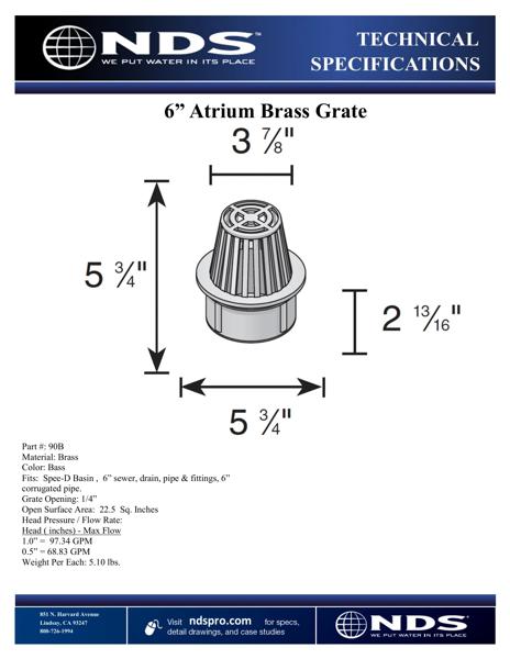 NDS 6 in. Atrium Brass Grate Tech Spec