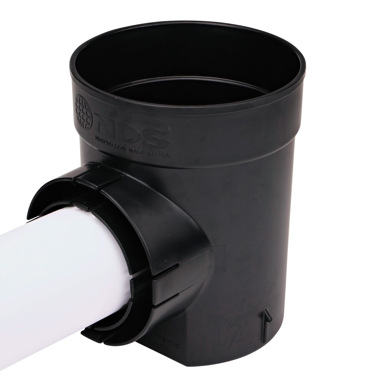The outlet on the NDS 6 in. Round Spee-D® Catch Basin Drain (NDS 101) connects to 3 in. Sewer and Drain pipe.