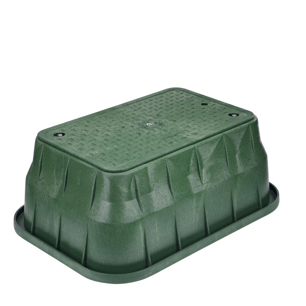 The NDS 13 in. X 24 in. Rectangular Pro-Spec® Series Valve Box and Cover with bolt is a 12 in. high Green Box and Green Cover with Water markings on the overlapping lid (NDS 321BCBW) and protects underground irrigation and sprinkler system components and keeps them out of sight