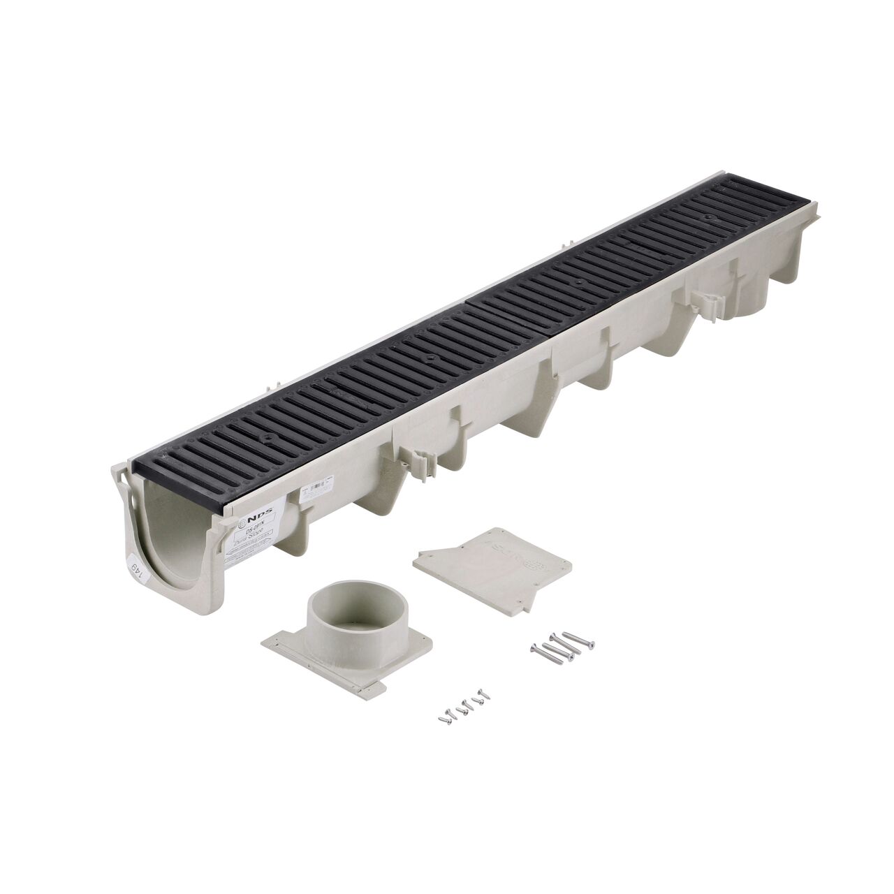 The NDS Neutral Dura Slope Channel Drain Kit shown here with parts uninstalled (NDS DS-091NDIKIT) and no instructions