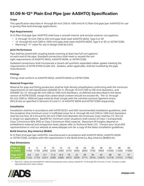 S1.09 N-12 Plain End (per AASHTO) Specification