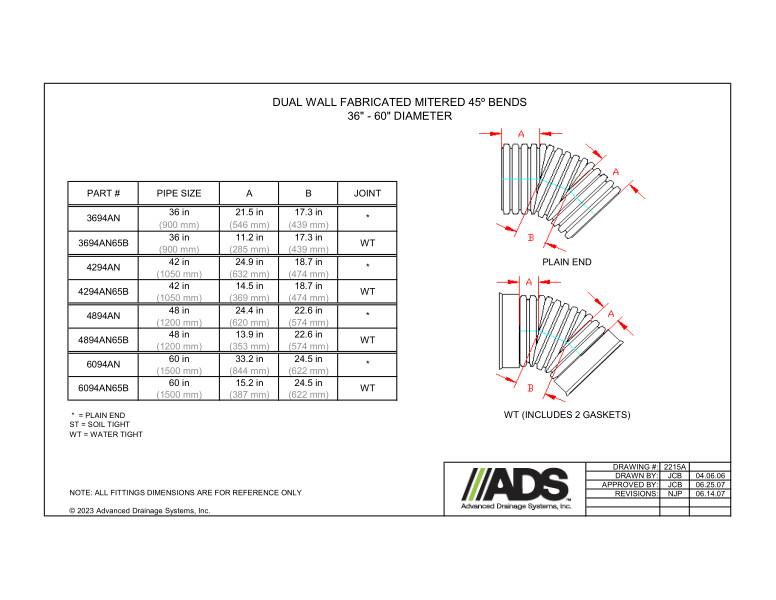36"-60" Fabricated Mitered 45 Degree Bends (HDPE Dual Wall Fabricated Bends Fittings)