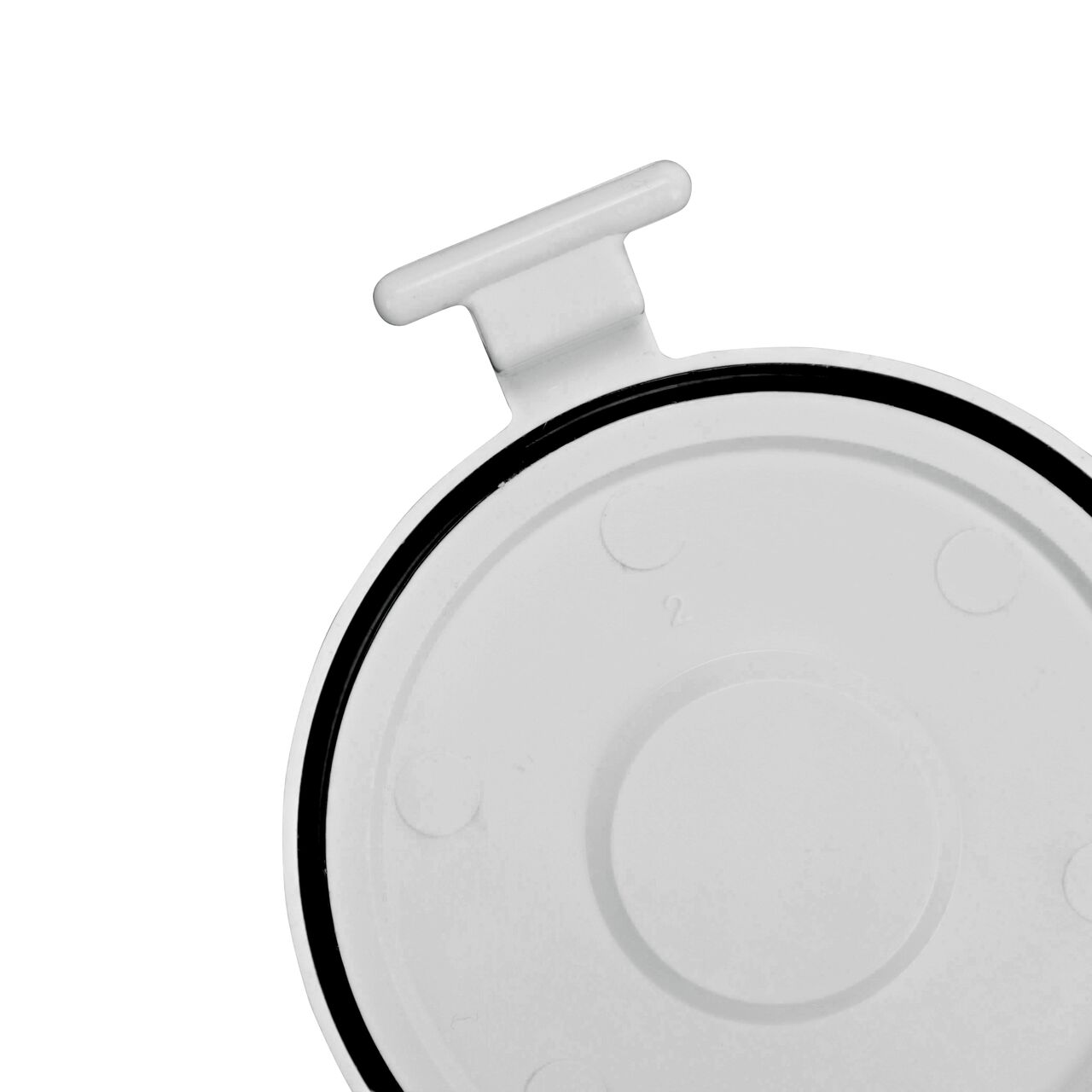 Closeup of the elastomeric gasket in the flapper which creates a watertight seal on the NDS White 4 in. PVC Backwater Valve (NDS 475P) and is replaceable
