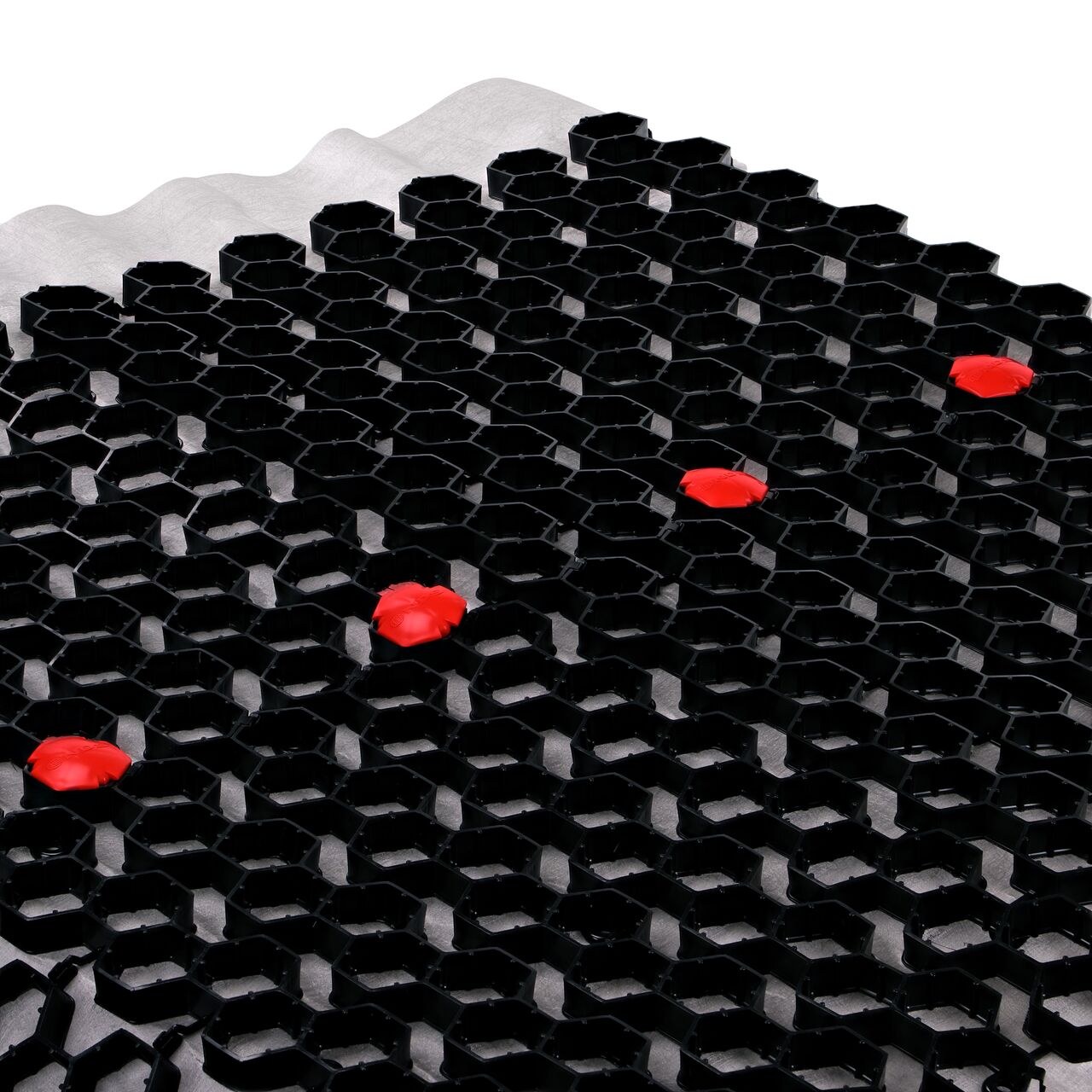 Use multiple Red NDS EZ Marker™ Parking Delineators (NDS EZMARKER) in the Black NDS EZ Roll® Gravel Pavers (NDS GP4X150) to guide motorists
