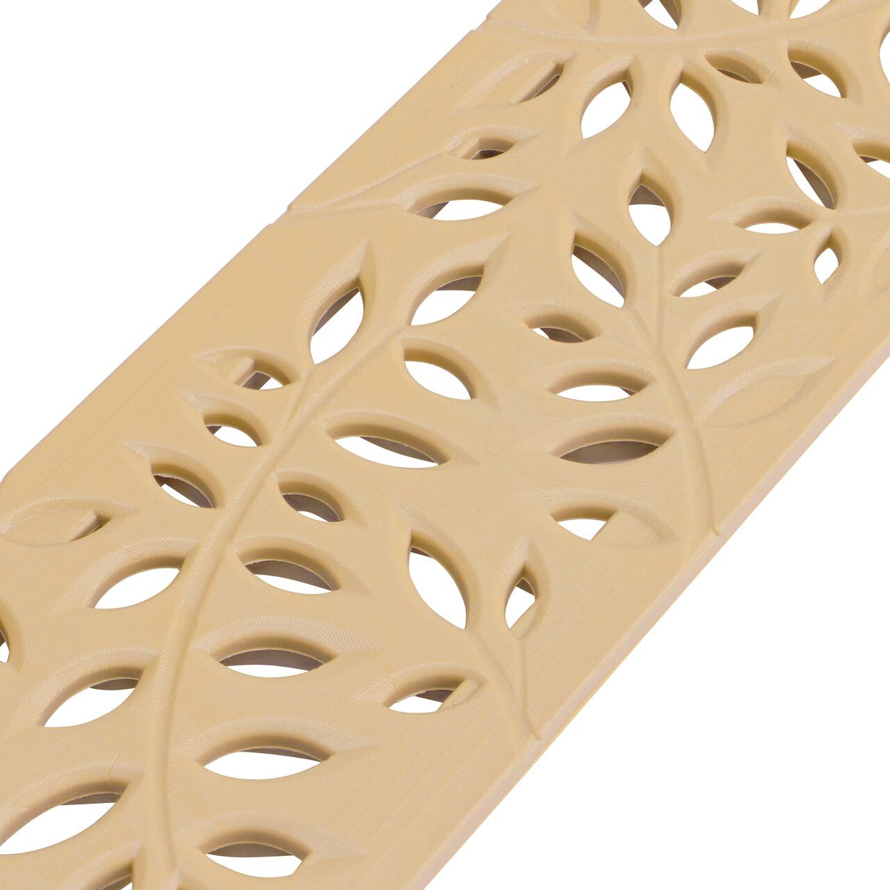 Closeup angled view of the Decorative Botanical Sand Plastic Mini Channel™ Drain Grate (NDS 554S)