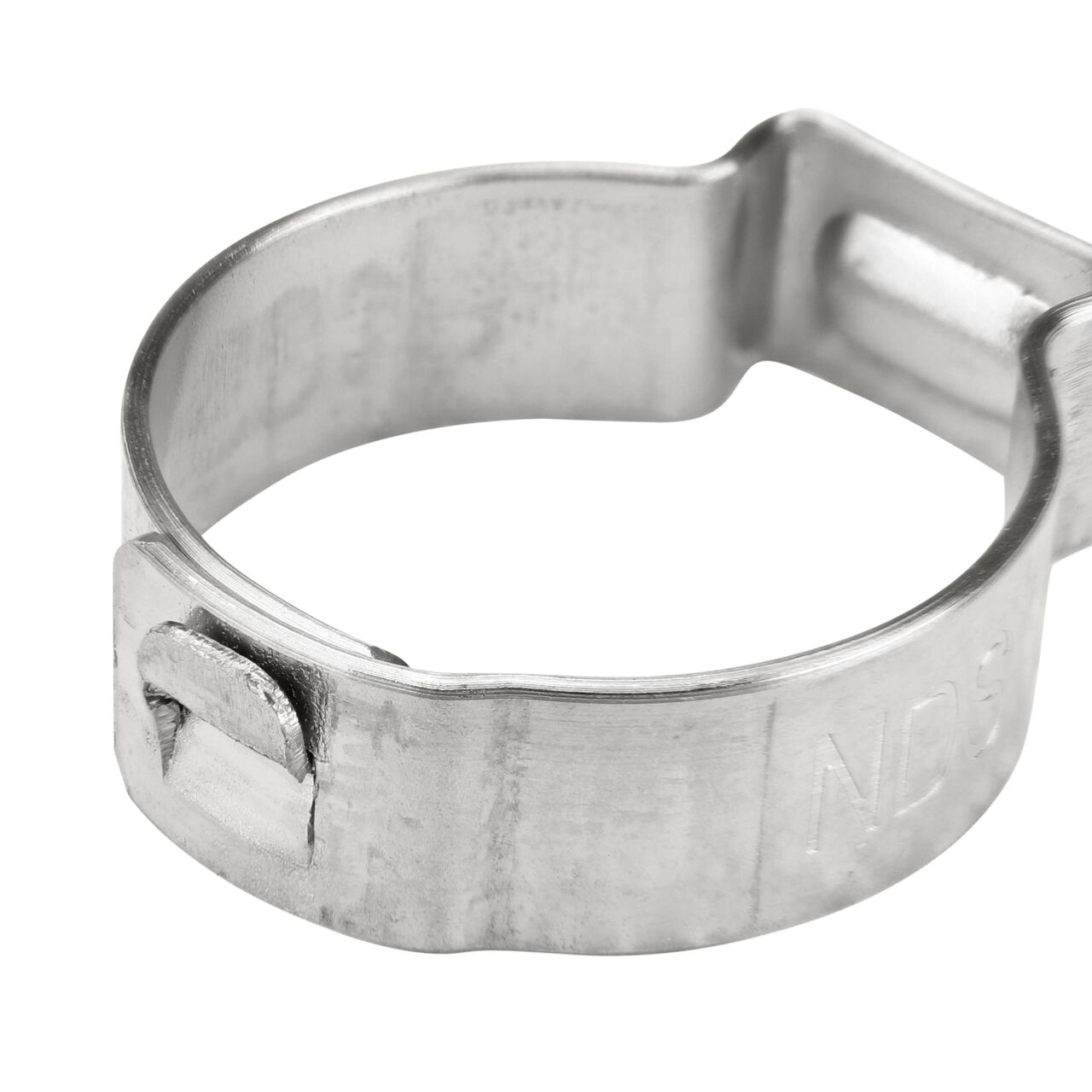 Closeup of NDS 185R Stainless Steel Pinch Clamp mechanical interlock that keeps clamp in place (NDS NC-155000-010)