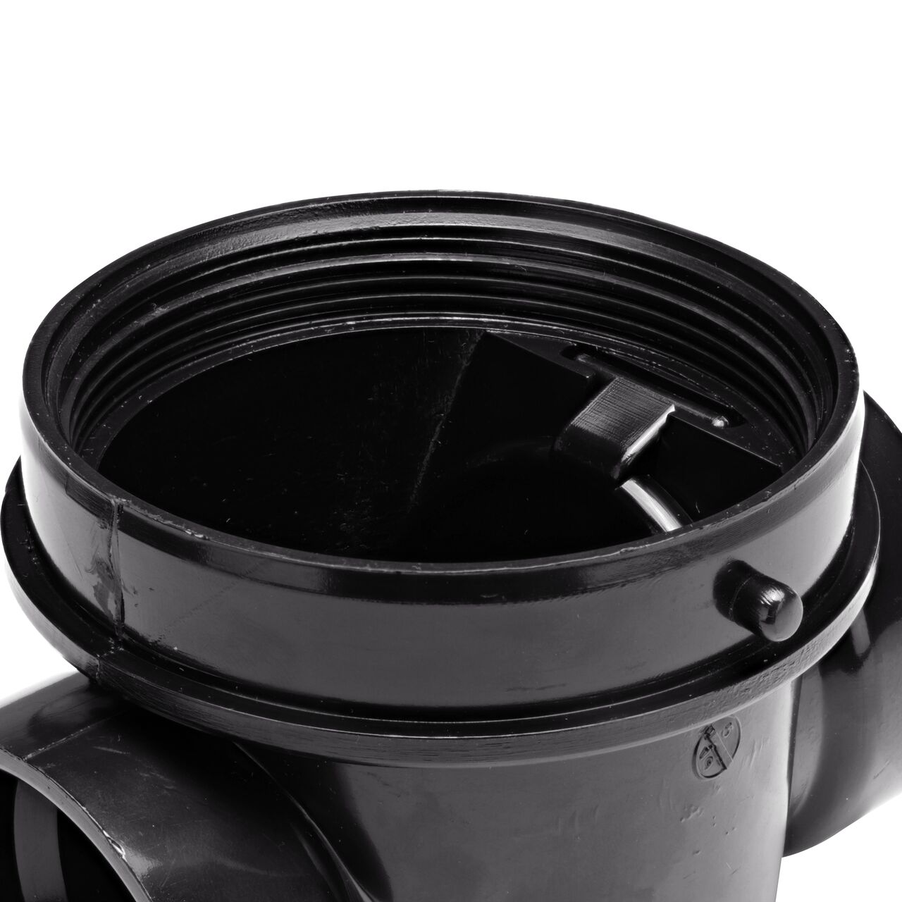 Closeup of the flapper attachment inside the NDS Black 2 in. Backwater Valve (NDS 275)