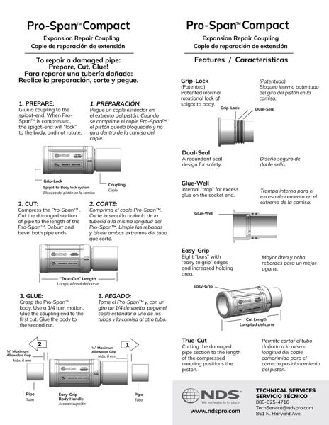 NDS Pro-Span® Compact™ PVC Expansion Repair Couplings English/Spanish Installation Manual
