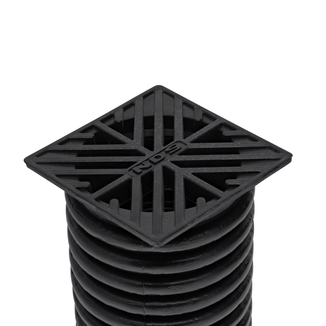 NDS 4 in. Square Grate installed on 3 in. Single-Wall Corrugated Pipe (NDS 2*, NDS 2)